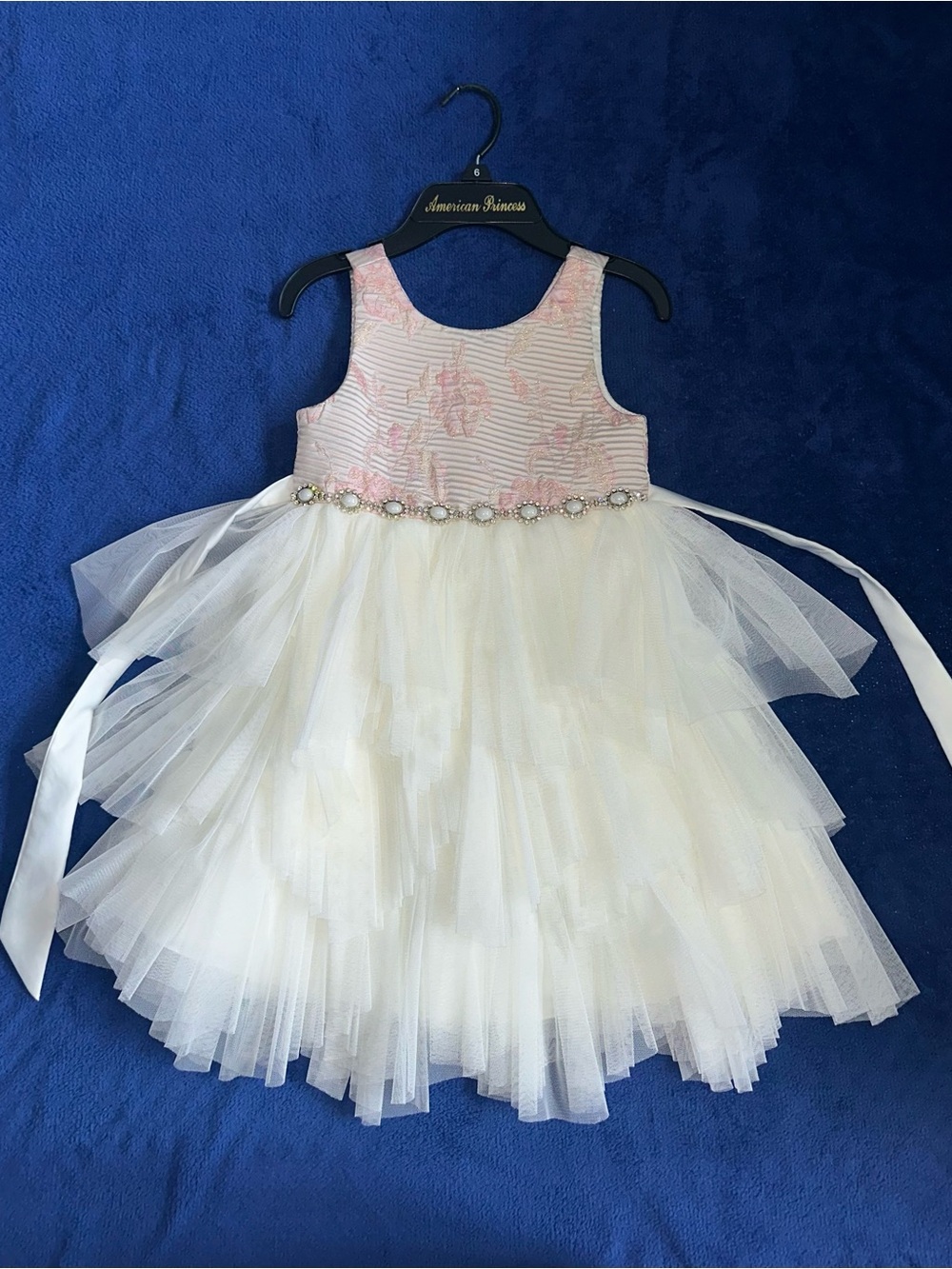 American Princess Girls Size 6 Pink White Tutu Tank Top Dress Diamond Pearl